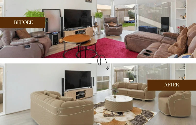 Monarch Sofa: Light Brown & Gold Elegance