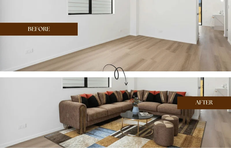 Spacious Brown L-Shaped Sofa Set