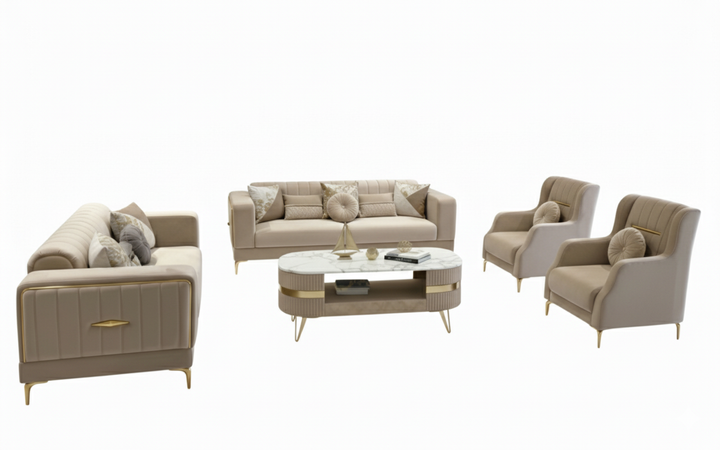 The Lumiere Suite | Fabric Sofa Set | 3+2+1+1 Seater | (Black, White, Brown, Green, Cherry, Pink, Cream, Blue, Grey & Caramel)