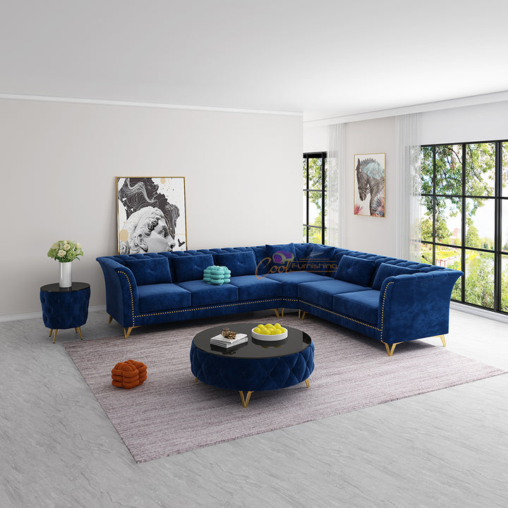 Fabric L-Shaped Sofa | Custom Colors (Black, White, Brown, Green, Cream, Cherry, Red, Blue, Grey & Caramel) R3067L