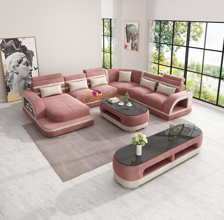 U-Shaped Sofa Set | Table & Entertainment Unit Included (Black, White, Brown,  Cream, cherry, Blue, Grey & Caramel) CF-006