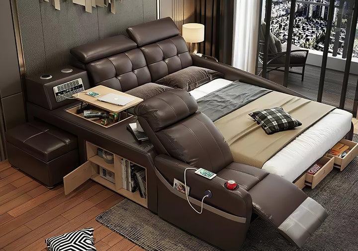 STATION BEDS: Smart Multifunctional Beds with Massage & Storage (Black, White, Brown, Cream, cherry & Caramel)